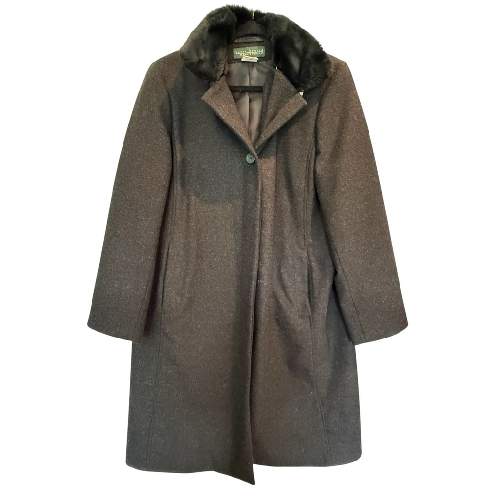 Harve Bernard Women's Wool Coat Black Sz 10 Faux Fur Collar Vintage 90s Russia